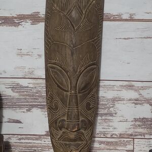 Source Unknown Brown Tribal Carved Wood Wall Mask